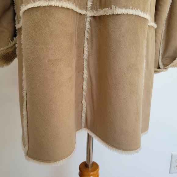 Big Chill Penny Lane Coat Tan Faux Shearling Y2K Patchwork Women Large - Picture 9 of 16